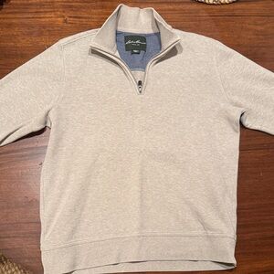 Eddie Bauer Men's Beige Quarter Zip Cotton Sweater
